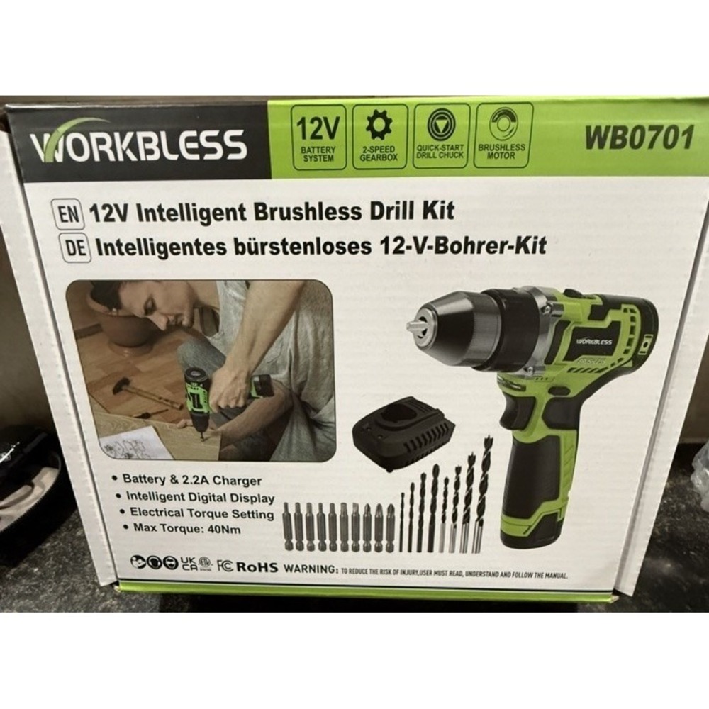 12V Brushless Cordless Drill Driver Kit w/ Battery, Charger & Bits NEW